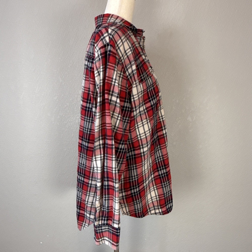 Madewell Oversized Ex-Boyfriend Button Front Flannel Shirt Top Size L Red Plaid - Picture 5 of 7